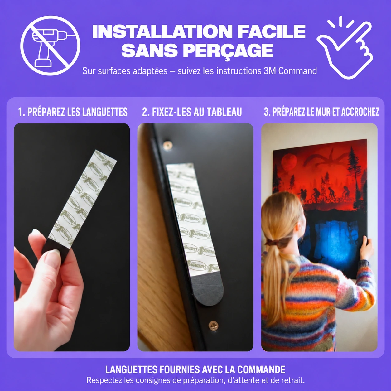 Installation du tableau avec les languettes 3M Command