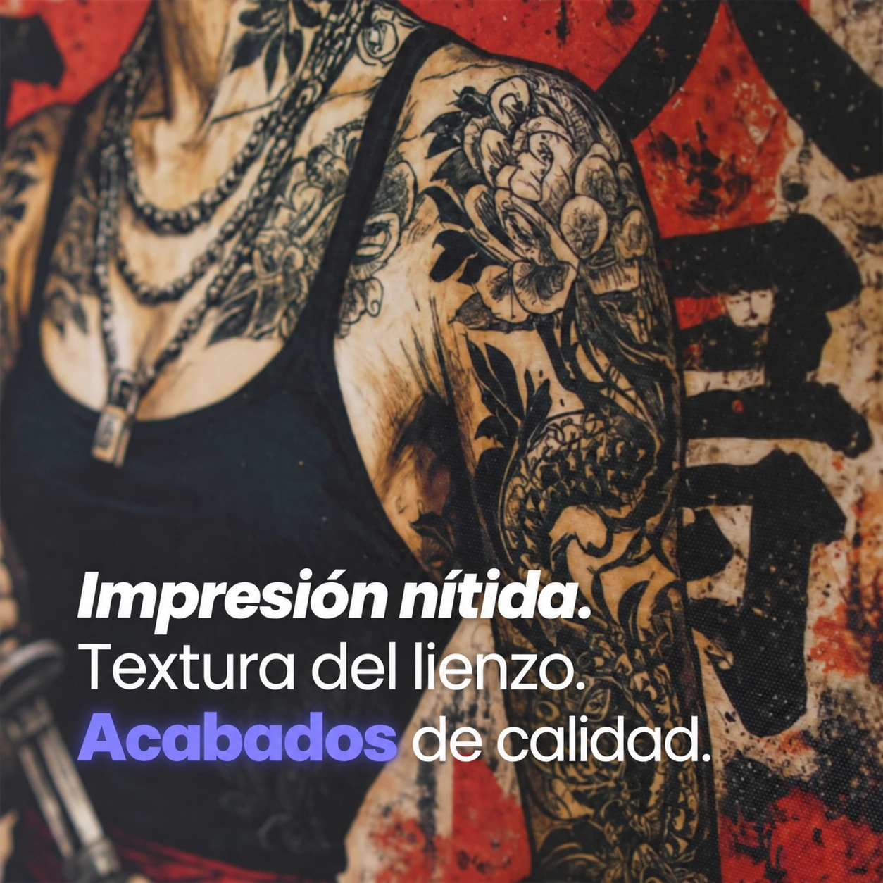 Detalles de la impresión sobre lienzo y del acabado