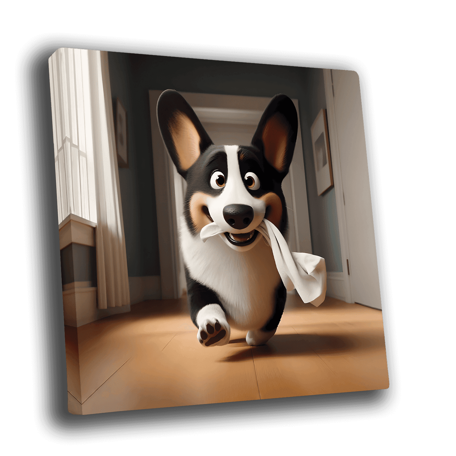 Animated Corgi Dog pixar style canvas art