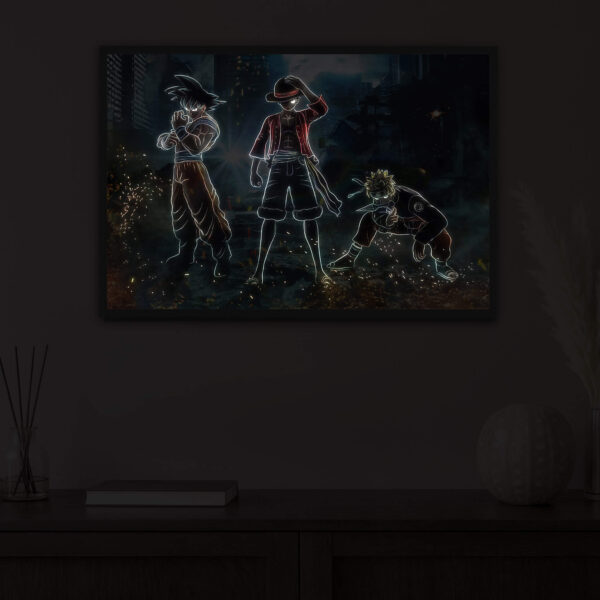 Anime Trio illuminated at night