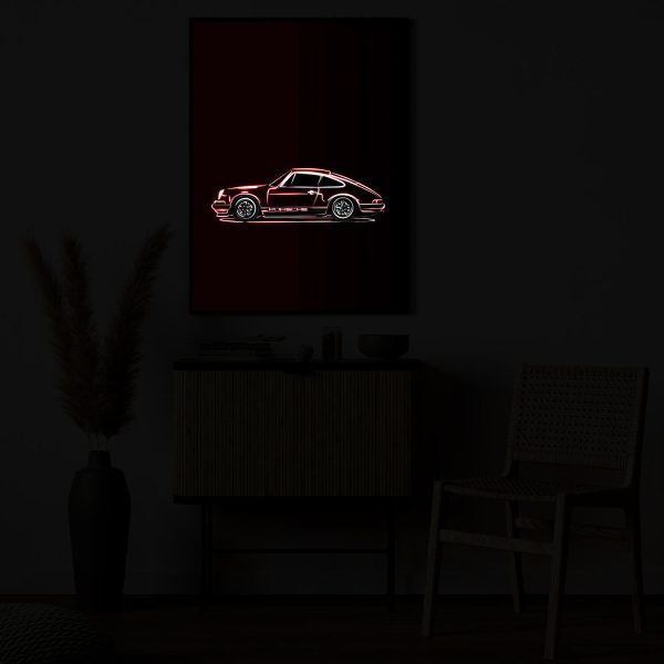 Classic RED Porsche 911 illuminated at night