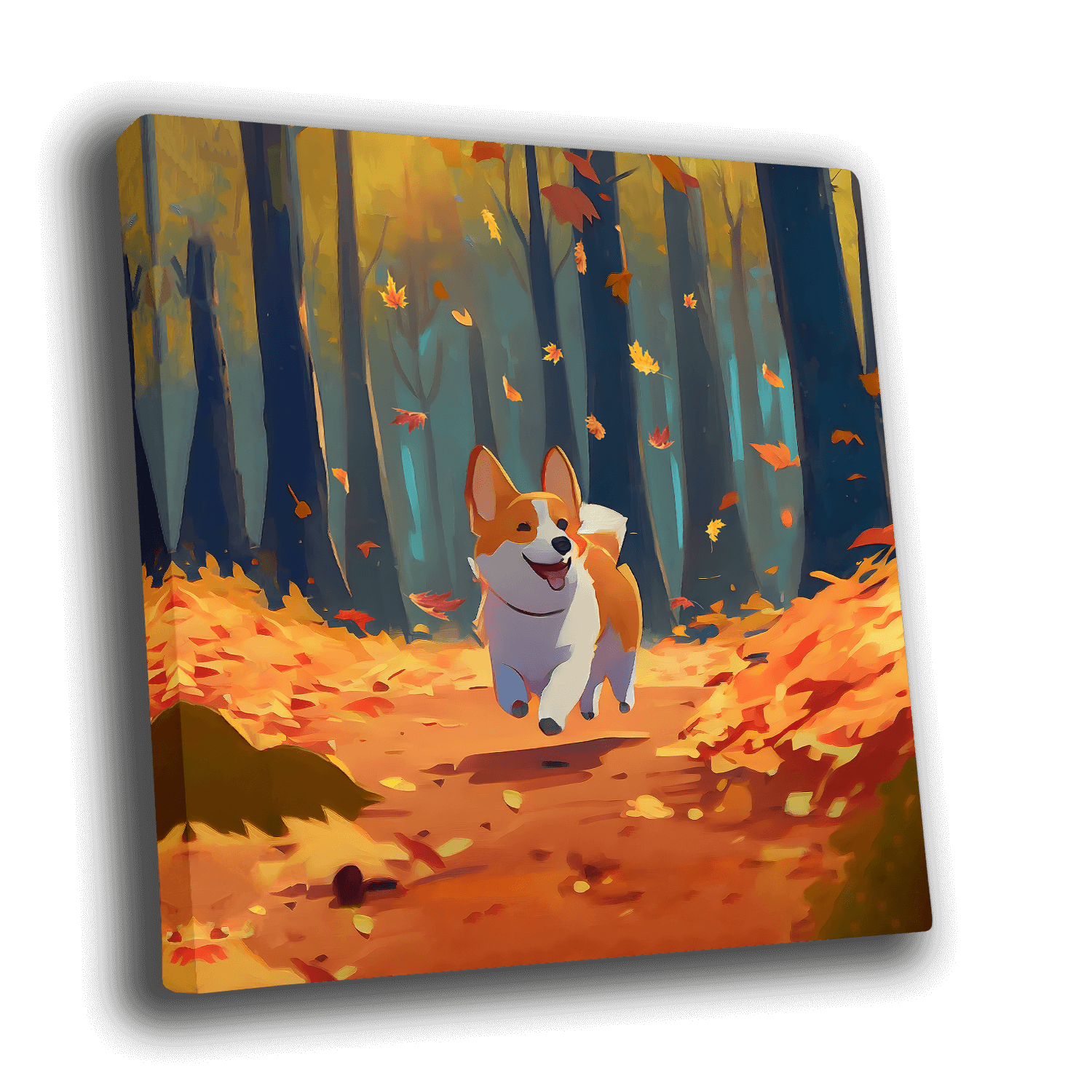 Corgi Dog in Autumn Leafs Canvas Art