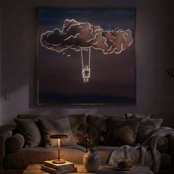 Floating Thoughts illuminated at night