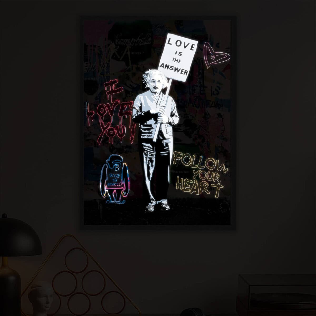 Einstein LED light painting nighttime zoomed in