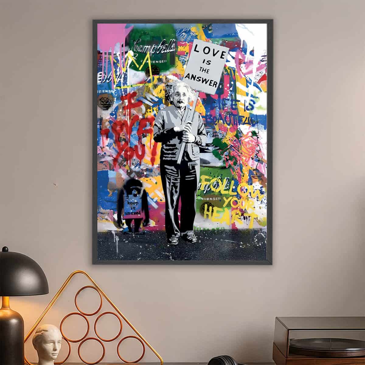 Einstein led light painting in the room zoomed in