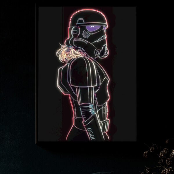 Trooper Girl illuminated at night
