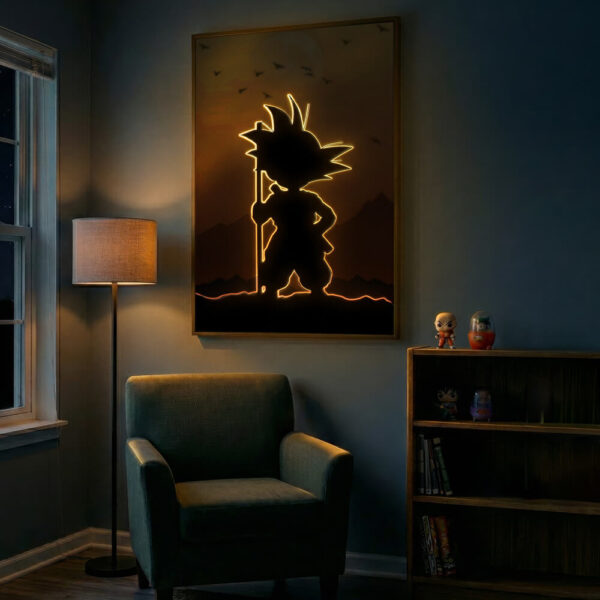 Silhouette Of Goku illuminated at night