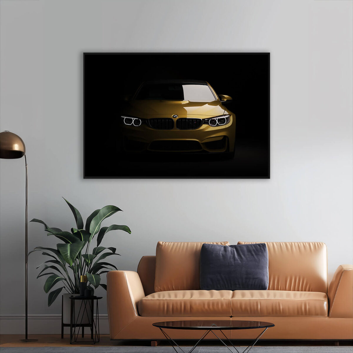 Gold BMW M3 painting in the living room