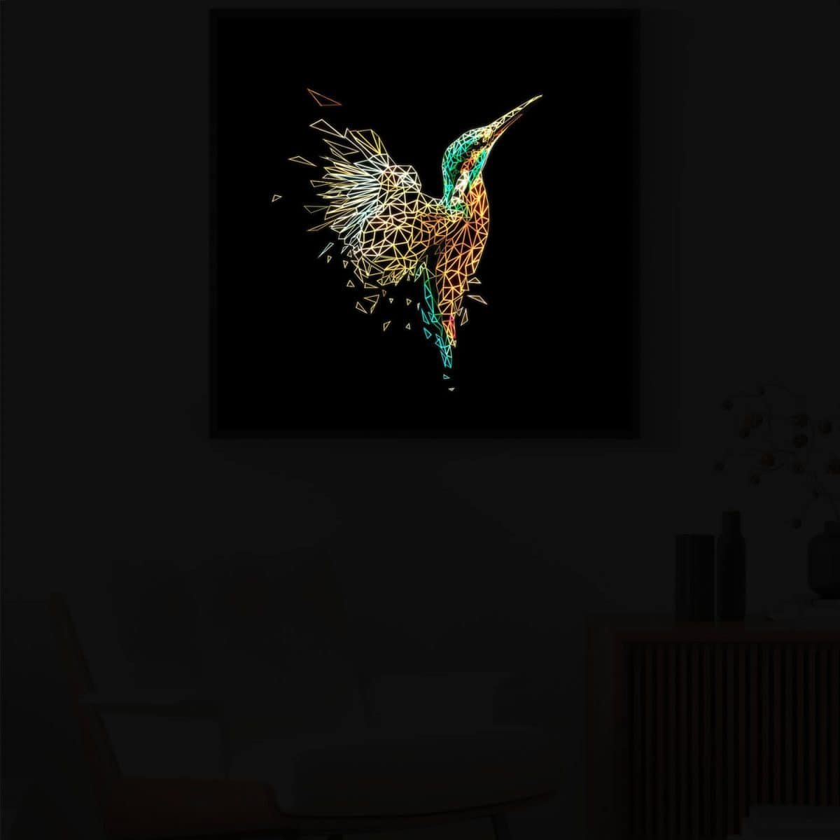 Kingfisher bird lighted LED canvas wall art in the dark