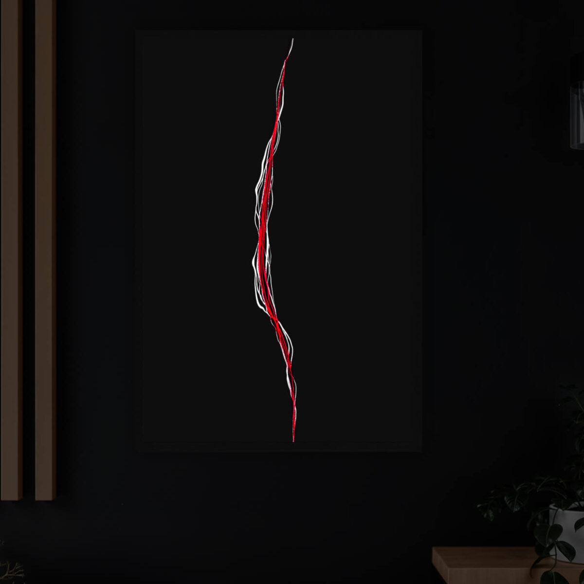 Minimalist LED Light Red Line painting in modern dark room
