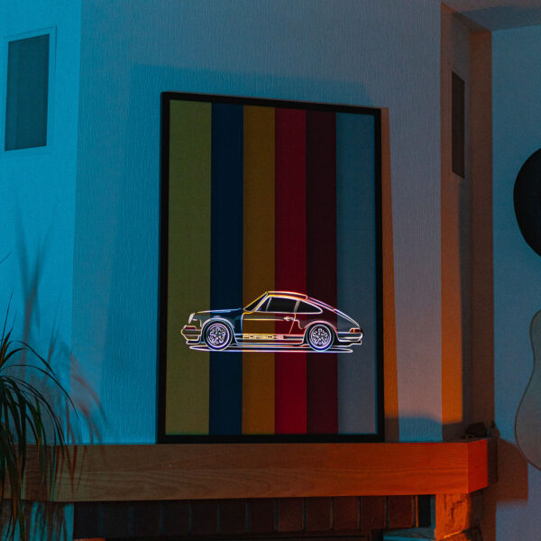 Classic Multicolored Porsche 911 illuminated at night