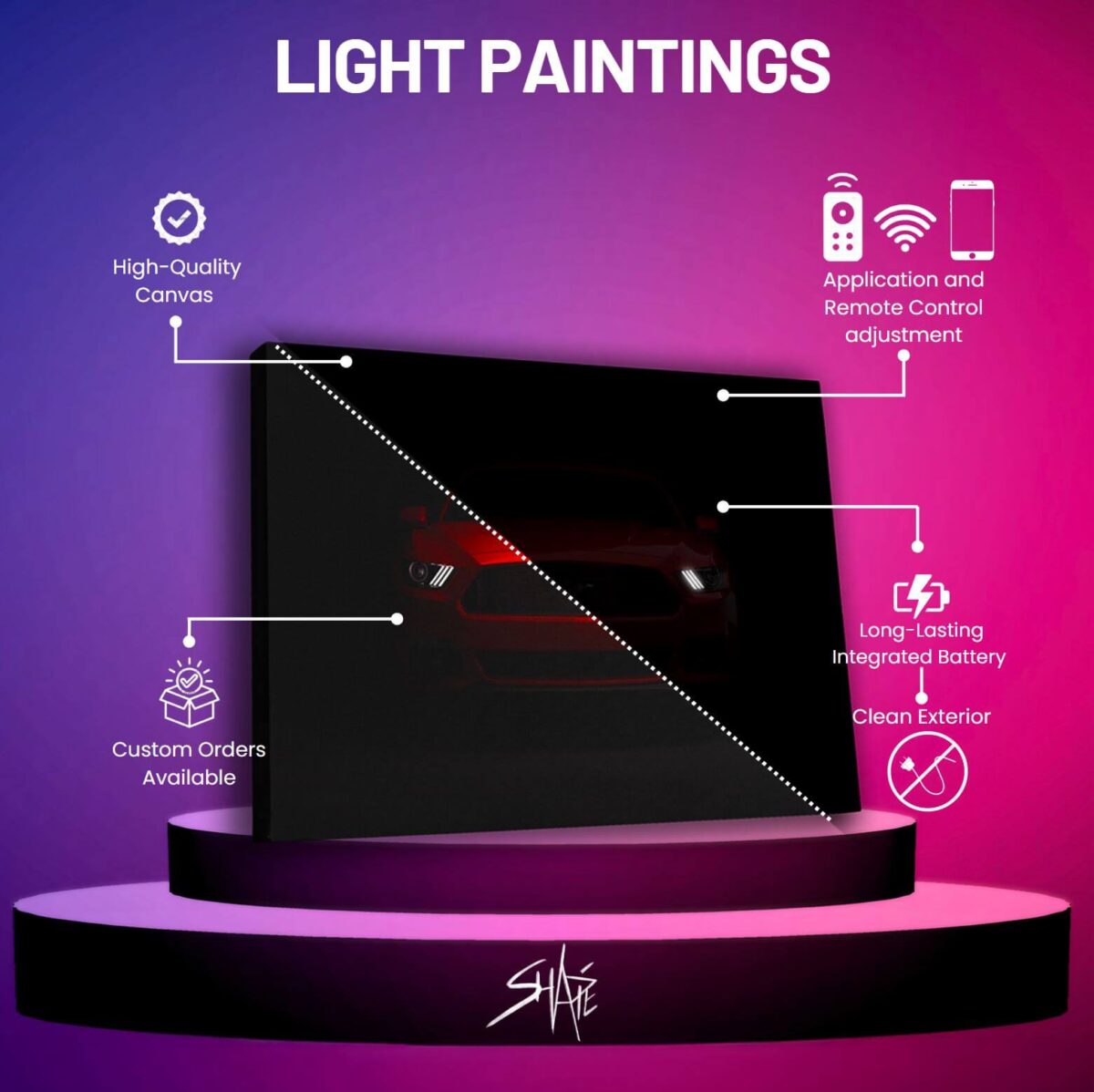 RED mustang led light painting lighted headlights