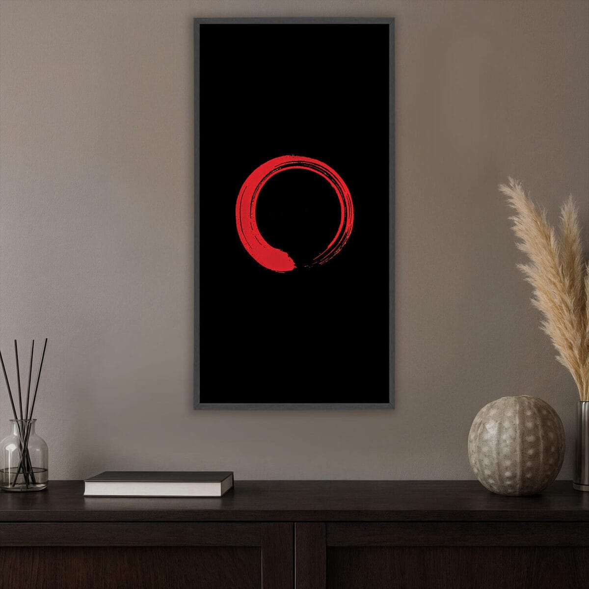 Red circle minimalist led painting
