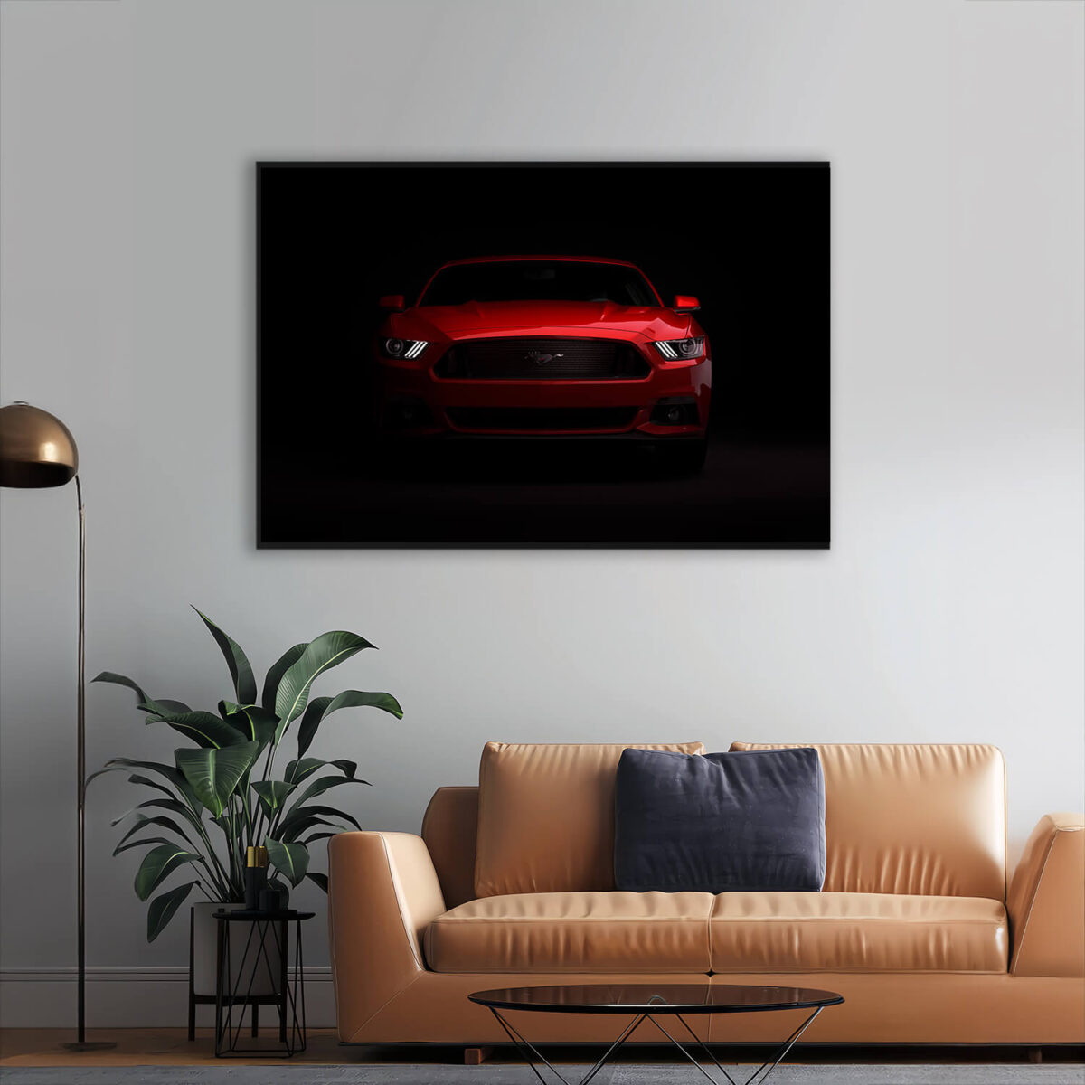 Red mustang painting on the wall