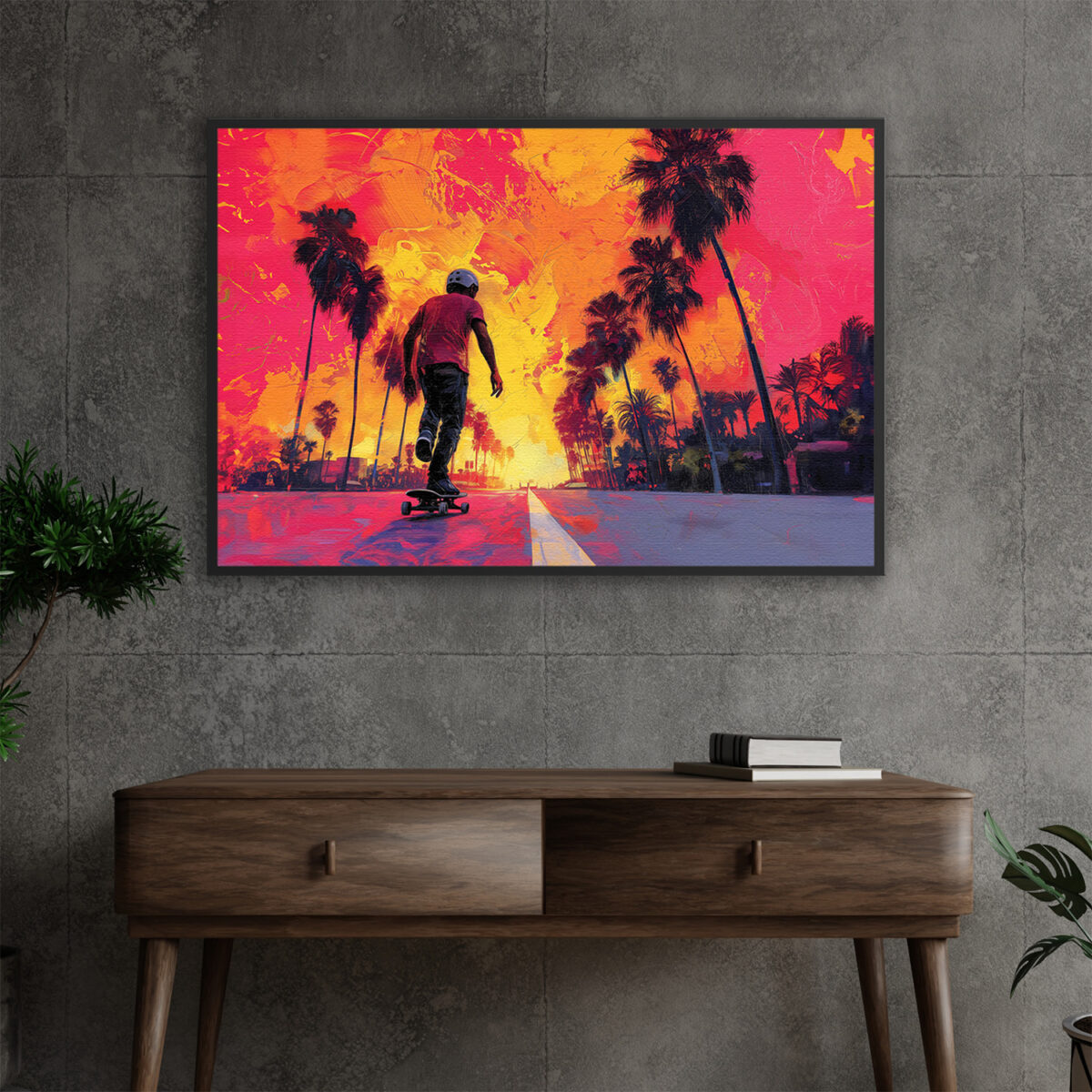 Skateboarding light up painting