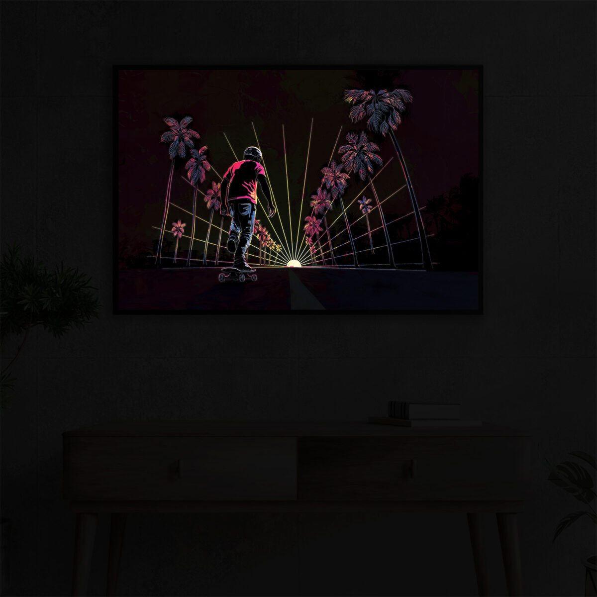 Skate light painting in the dark