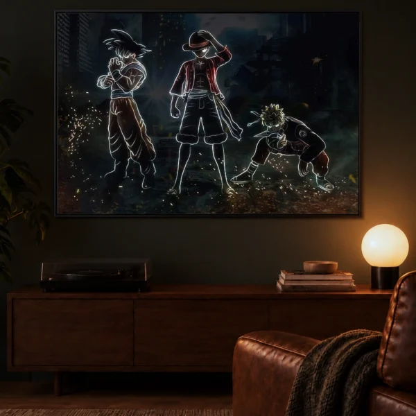 Anime Trio illuminated at night