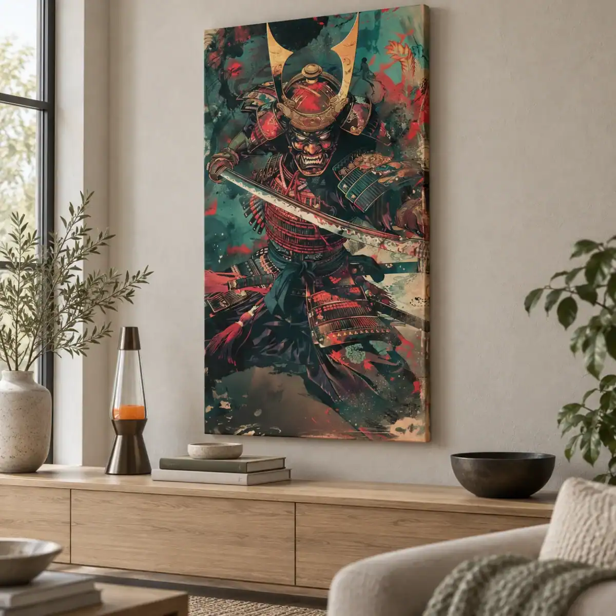 Armored Samurai canvas artwork in daylight