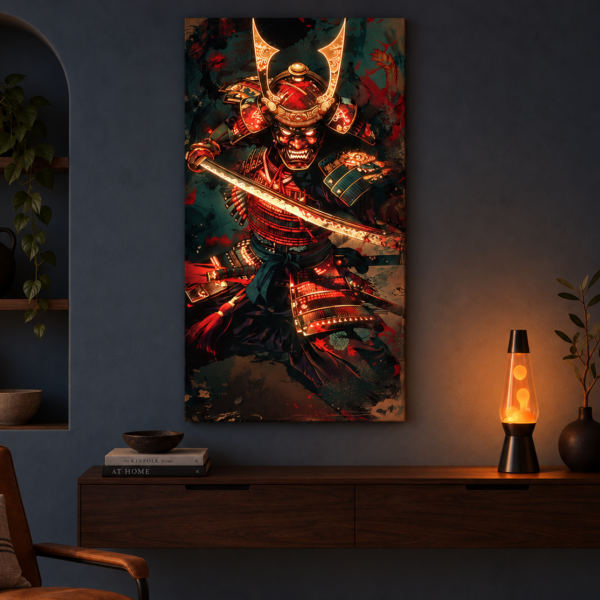 Armored Samurai illuminated at night