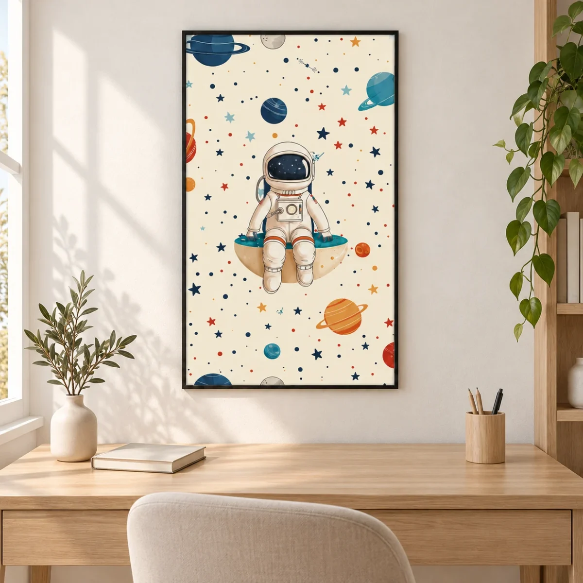 Astronaut canvas artwork in daylight