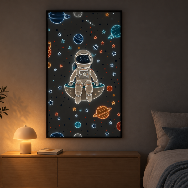 Astronaut illuminated at night
