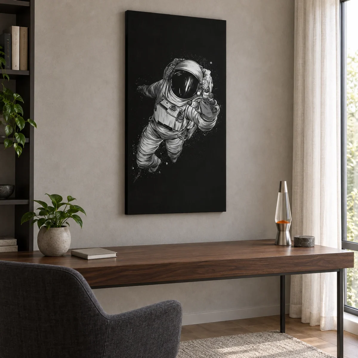 Astronaut Reach Light Painting canvas artwork in daylight