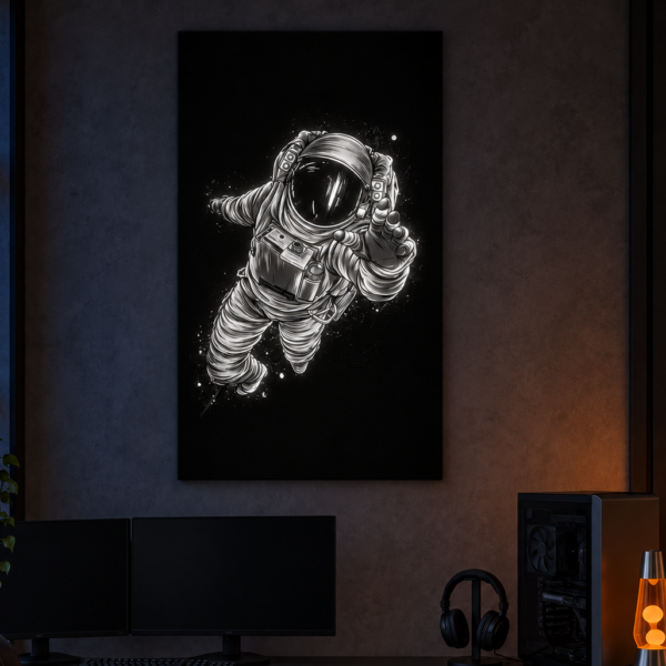 Astronaut Reach illuminated at night