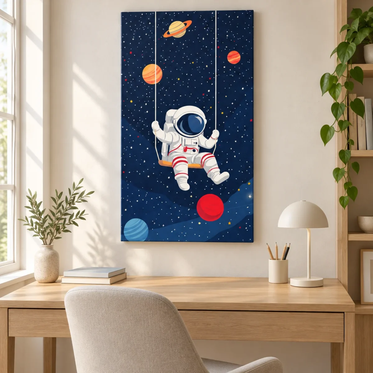 Astronaut on a Swing Light Painting canvas artwork in daylight