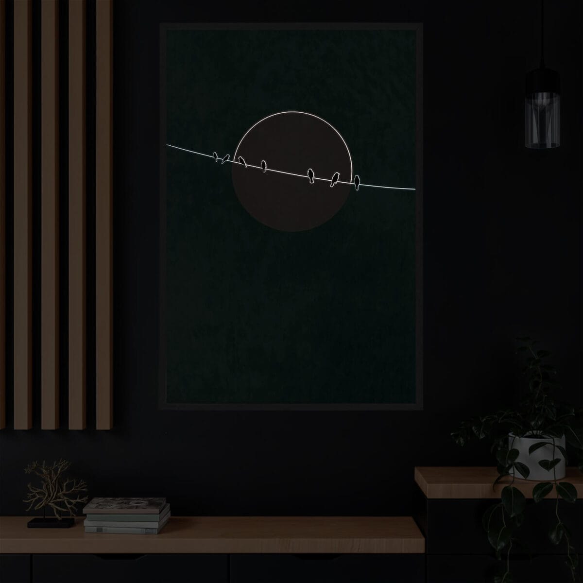 bird minimalist painting in the dark LED light