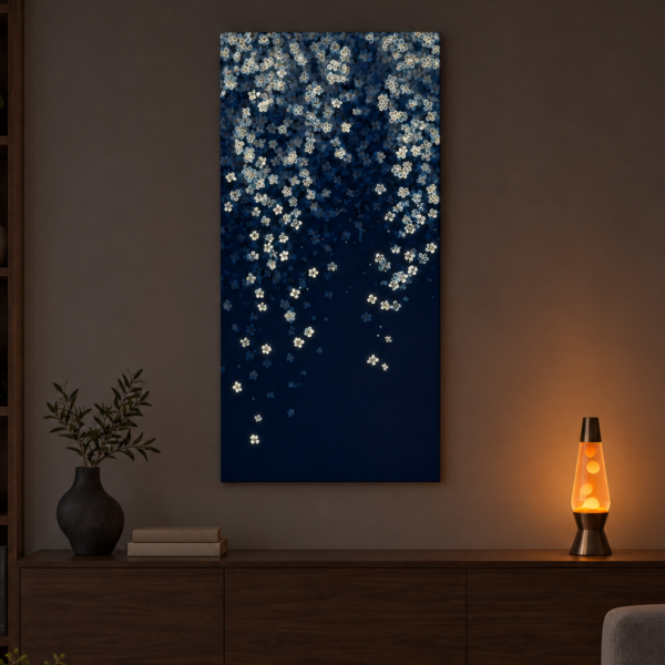 Blue Blossom Cascade illuminated at night