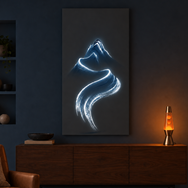 Blue Brush illuminated at night