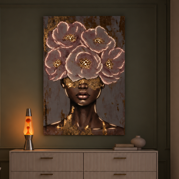 Blush Peony Portrait illuminated at night