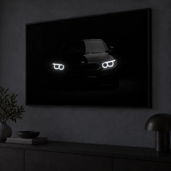 BMW M3 illuminated at night