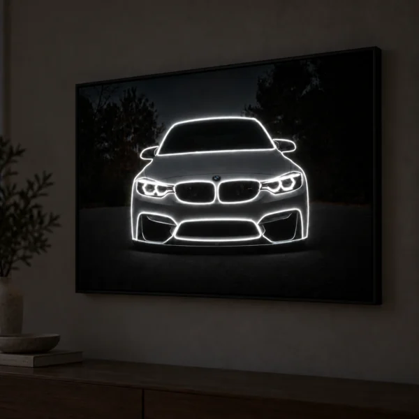 BMW M3 illuminated at night