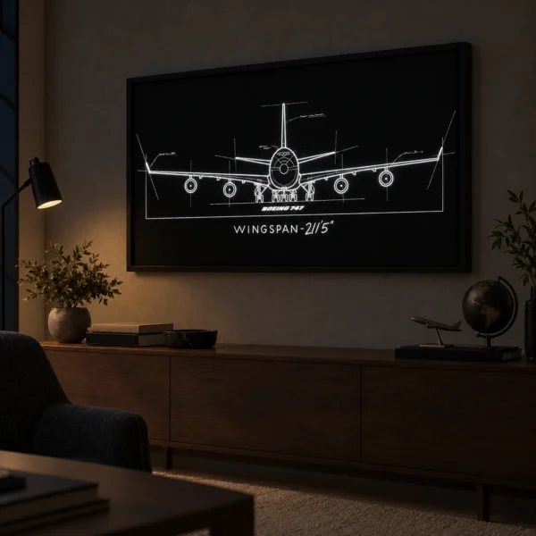 Boeing 747 illuminated at night