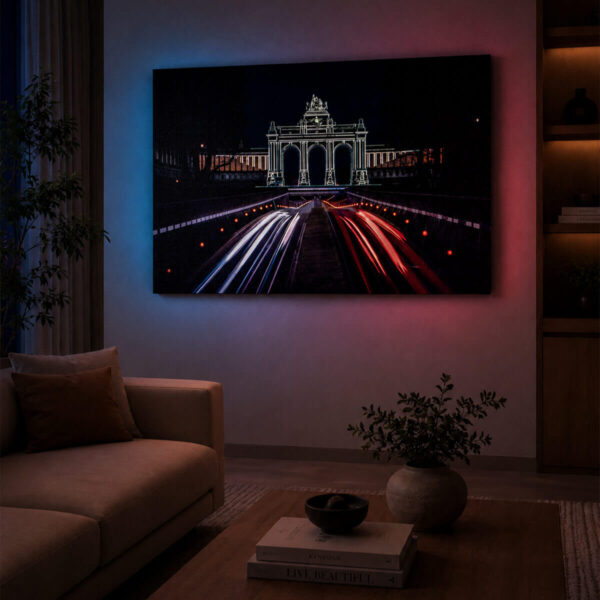 Brussels Arch LED Light Painting bei Nacht beleuchtet