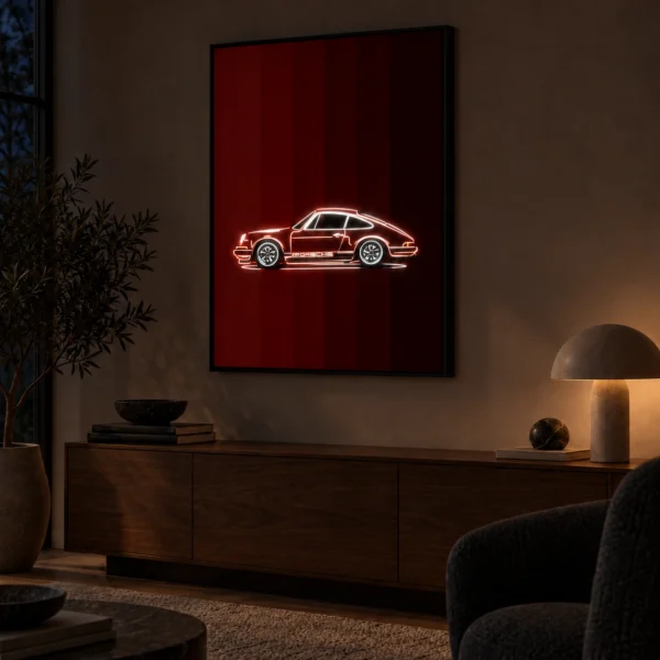 Classic RED Porsche 911 illuminated at night