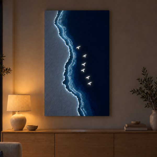 Coastal Birds illuminated at night