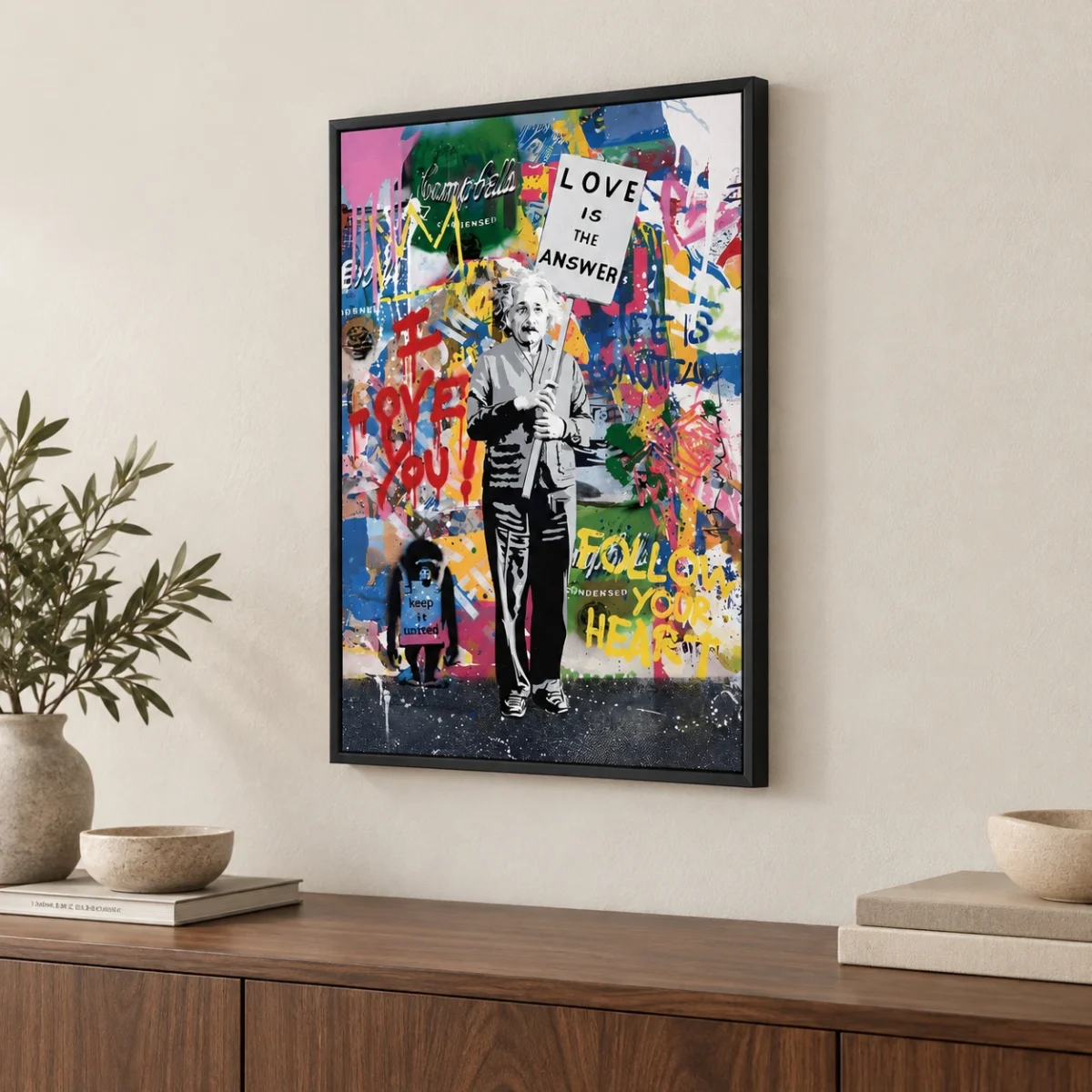 Love Is the Answer canvas artwork in daylight