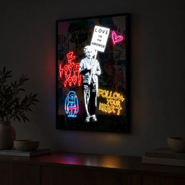Love Is the Answer illuminated at night