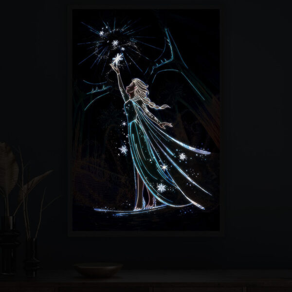 Snow Queen illuminated at night