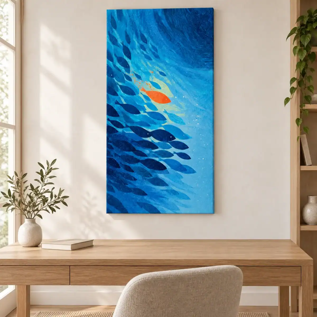 Fish School canvas artwork in daylight