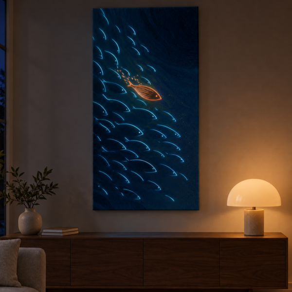 Fish School illuminated at night