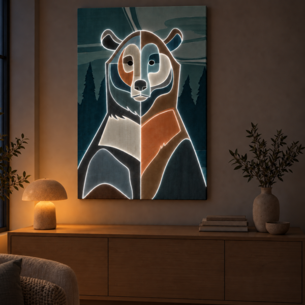 Geometric Bear illuminated at night