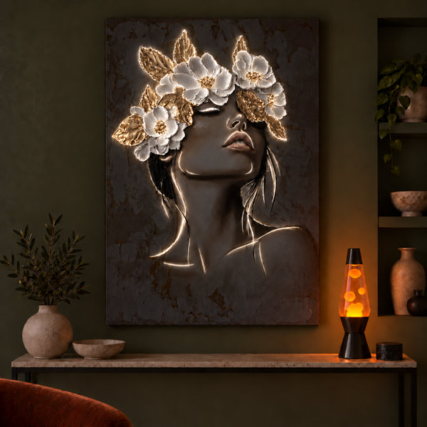 Ivory Blossom illuminated at night