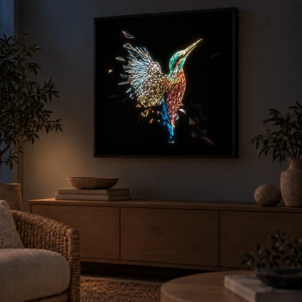 Kingfisher illuminated at night