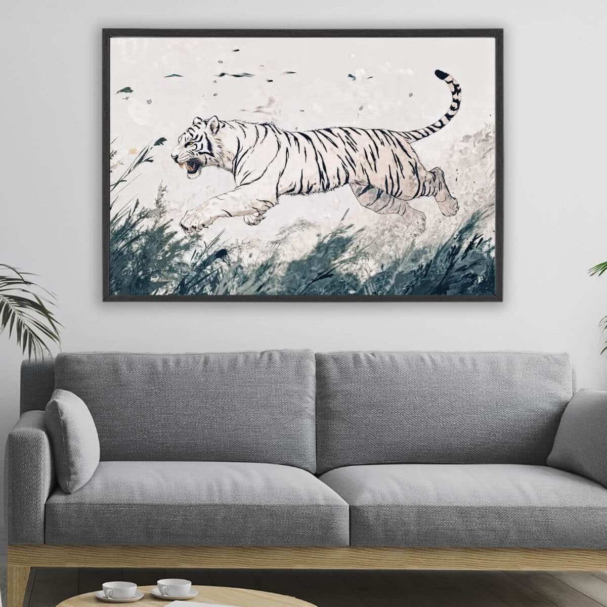 living room sofa painting Hunting white tiger