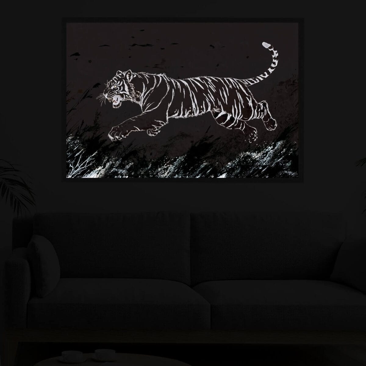 nightlight wall art living room sofa painting Hunting white tiger light painting