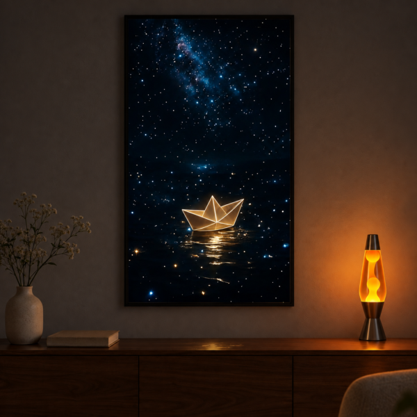 Paper Boat illuminated at night