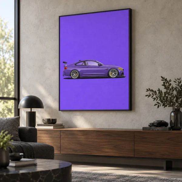 Purple BMW M4 in daylight